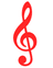 red treble clef badge